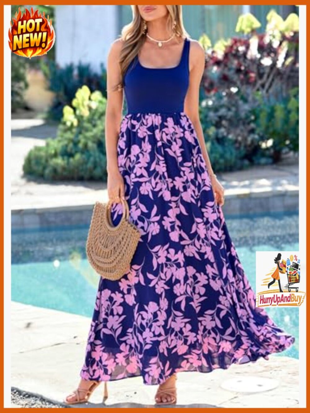 Boho Floral Maxi Sundress Flowy Vacation Beach Wedding Cruise Outfits Sleeveless - Picture 6 of 7